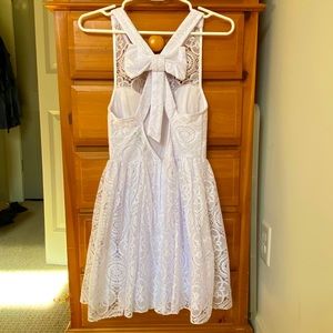 White Lace Dress With Bow On Back + Free Scrunchie